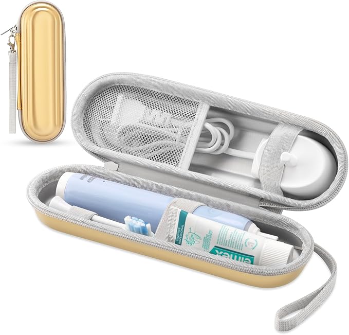 Toothbrush Travel Case for Oral B/Oral-B Pro 1000 1500 5000 7000 & Philips Sonicare 4100 1100 5300 5100 6100/iO Electric Toothbrush, Hard Protective Storage Bag (Dazzling gold) by TYSORETY