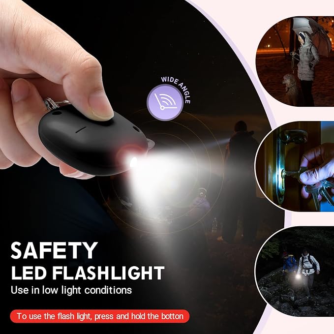 Safe Sound Personal Alarm, 130 dB Loud Siren Song Emergency Security Alarm Keychain with LED Light, Personal Sound Safety Siren for Women, Men, Children, Elderly(Black) - Image 3