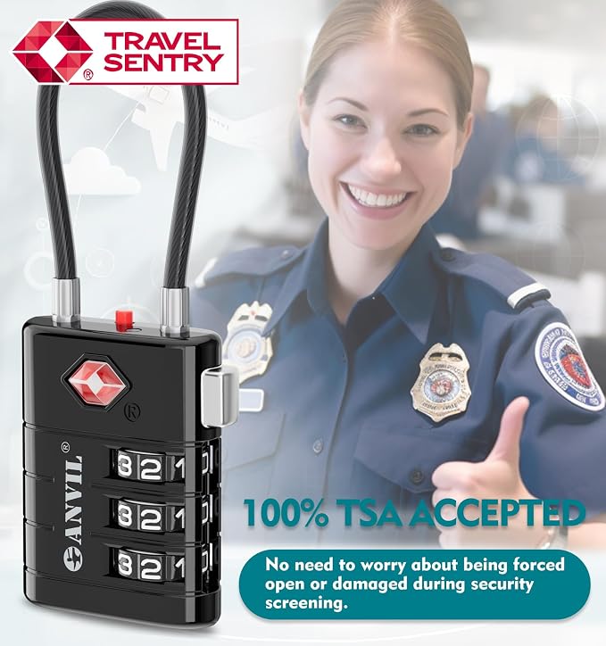ANVIL TSA Approved Luggage Locks – High Security TSA008 Combination Travel Locks with Inspection Indicator for Suitcases and Backpacks. (2, Black) - Image 8