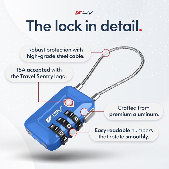 TSA Accpeted Luggage Travel Lock, Set-Your-Own Combination Lock for School Gym Locker, Luggage Suitcase Baggage Locks, Filing Cabinets, Toolbox, Case (Blue, 4 Pack) - Image 7