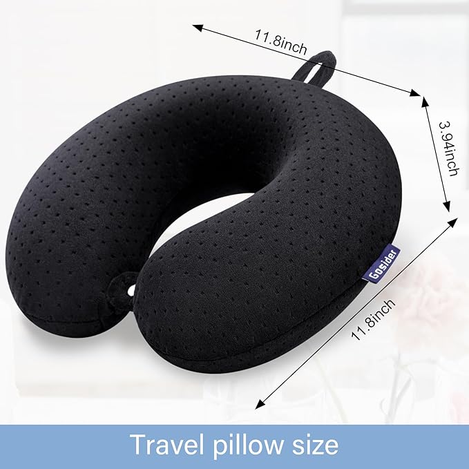 Black Travel Neck Pillow Memory Foam Airplane Pillow for Neck and Head Support Soft Portable U Shape Neck Pillow for Plane, Car & Home Office Use - Image 3