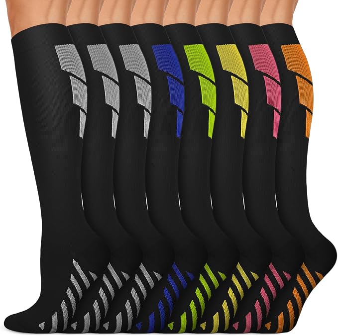 Copper Compression Socks 15-20 mmHg for Men & Women 8 Pairs – Circulation Support for Nurses, Travel, Running, Hiking, Soccer by Iseasoo