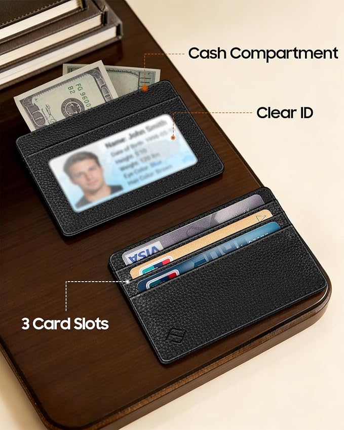 FINTIE Slim Minimalist Front Pocket Wallet RFID Blocking Credit Card Holder | Card Cases with ID Window for Men Women, Black - Image 2