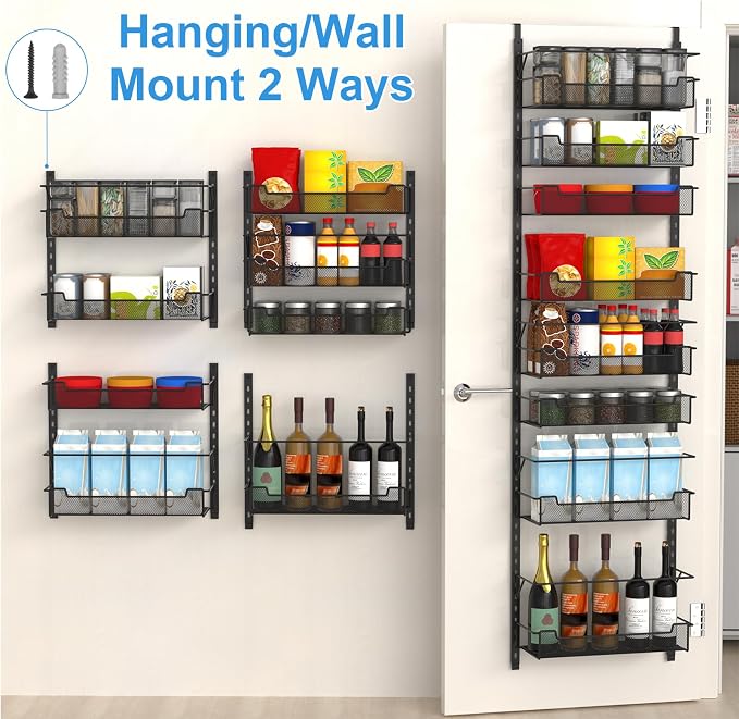 VyGrow Over the Door Pantry Organizer, 8-Tier Over the Door Organizer with Adjustable Basket, Pantry Door Organization for Pantry Kitchen Storage Room Spice Rack, Black - Image 6