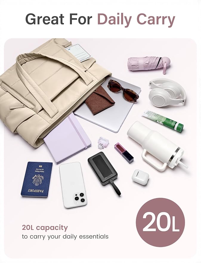 Uselike Tote Bag for Women with Zipper, Quilted Puffer Tote Bag with Compartments, Lightweight Puffy Work Bags for Women - Image 3