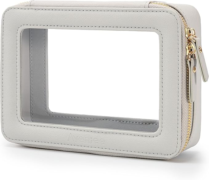 Aveniee Clear Makeup Bag Organizer,Travel Toiletry Bag for Women,Waterproof Cosmetic Pouch with Zippers,Car Accessories Organizers and Storage Case,Grey,Medium Classic by Aveniee