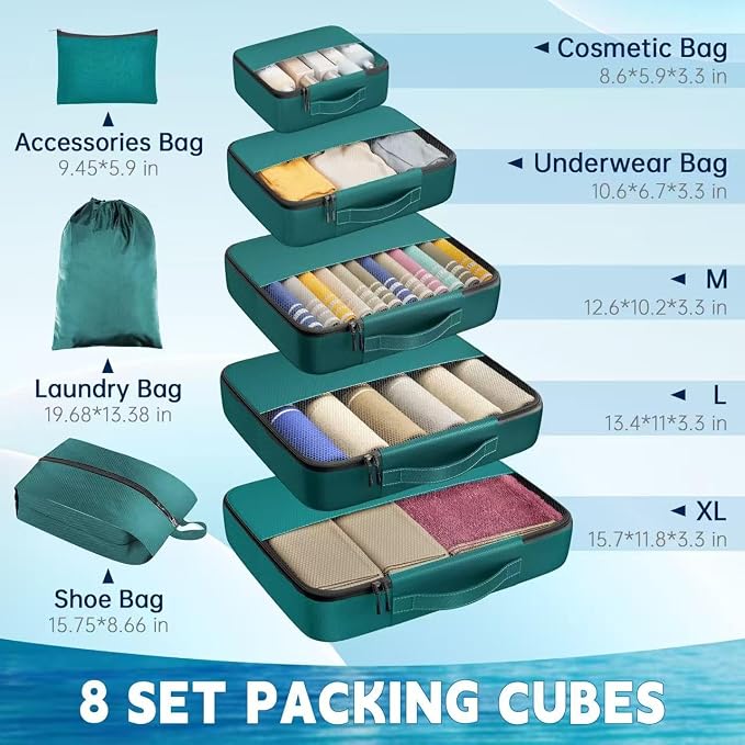8 Set Packing Cubes for Travel,Luggage Organizers for Travel Accessories - Image 2