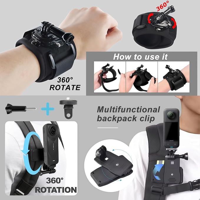 Accessories Kit for AKASO EK5000 EK7000 4K WiFi Action Camera | Accessories for Go Pro Hero 13 12 11 10 9 8 7 6 5/Session 5 SJ4000 SJ5000 Insta 360 X5 X4 Air ACE Pro 2(16-in-1) - Image 5