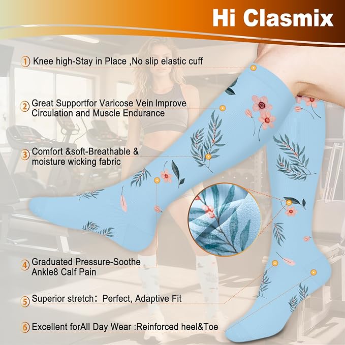 5/6 Pairs Graduated Compression Socks for Women&Men 20-30mmhg Knee High Socks Travel Hiking Running Stocking - Image 3