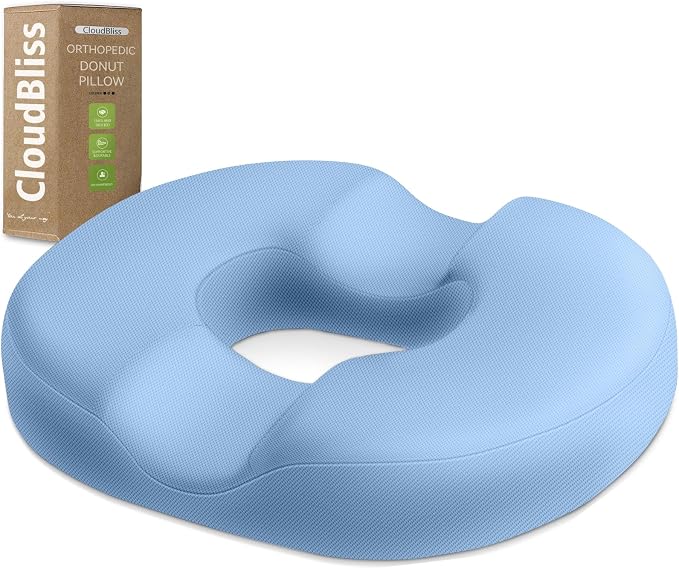 CloudBliss Donut Pillow Stadium Seat Cushion for Tailbone Pain Relief and Hemorrhoids, Memory Foam Seat Chair Cushion, Portable Seat Cushions for Bleachers, Car, Home & Office by CloudBliss