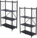 Life Hacks 2pcs 4-Tier Foldable Shelves for Storage, No Assembly Required, Folding Shelf Unit Pantry Shelves with Wheels, Metal Shelving Storage Rack Shelf for Kitchen Garage Home by 1