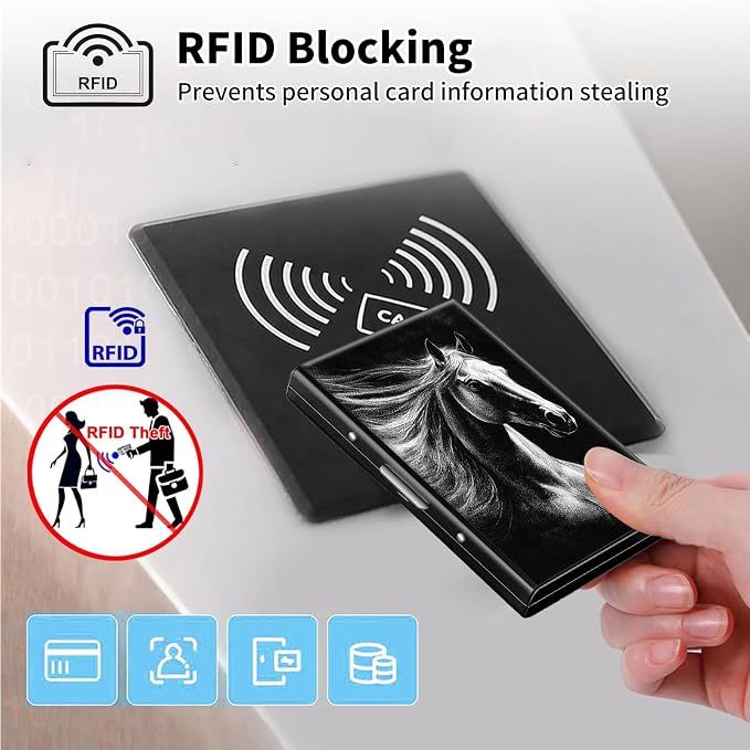 Metal Wallet,Credit Card Holder for Women Men,RFID Blocking Card Holder Wallet Mini Slim Aluminum Wallet ID Case Hard Card Case Business Card Holder Case,White Horse Black - Image 3
