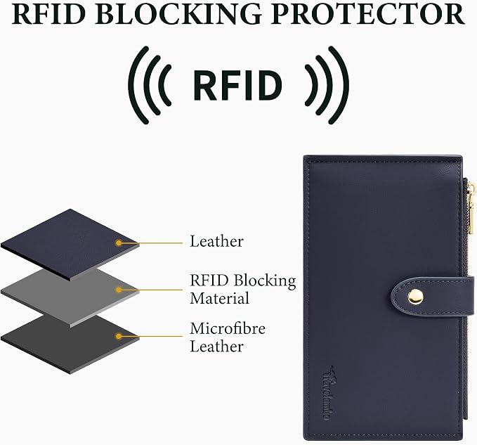 Travelambo Womens Leather Bifold Wallet, Slim RFID Blocking Card Holder | Large Capacity, 16 Card Slots & ID Window, 2 Zipper Pockets, Dual Snap Closure, Slim Lightweight, RFID Privacy Protection - Image 4