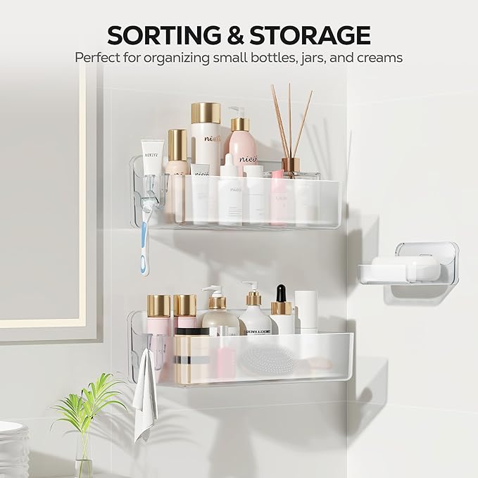 Nieifi Adhesive Shower Shelves, Clear, 3 Pieces | Rustproof ABS, Large Capacity, Removable Design, Easy-Clean, No Drilling Shower Organizer for Bathroom Storage & Home Decor - Image 9