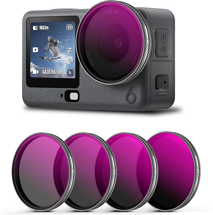 Walking Way ND Filter Set Compatible with DJI Osmo Action 6, 4 Pack ND8 ND16 ND32 ND64 Snap-On Polarizing Neutral Density Filters DJI Action 6 Accessories, HD Optical Glass/Multi-Coated/Aluminum Frame by WalkingWay