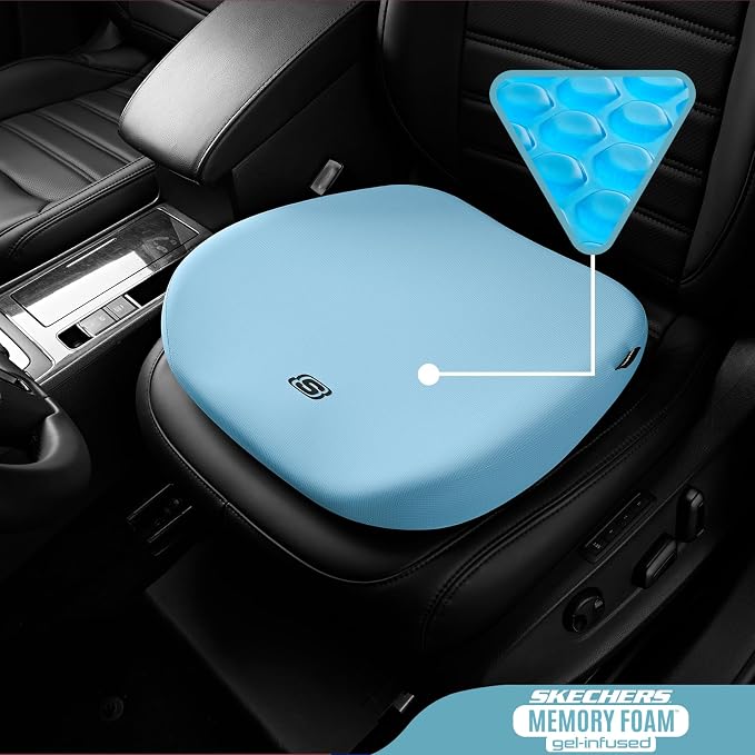 Skechers Seat Cushion Premium Gel & Memory Foam-Office Chair Cushion for Tailbone Pain Relief,Butt Pillow for Office Chair,Car seat Cushion,Long Sitting Office Workers,and Car Drivers,Blue - Image 2