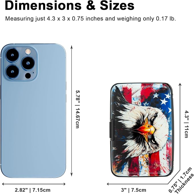 Credit Card Holder, Metal Card Wallet RFID Blocking Mini Slim Aluminum Business Hard Card Case for Women Men (Bald Eagle with American Flag) - Image 2