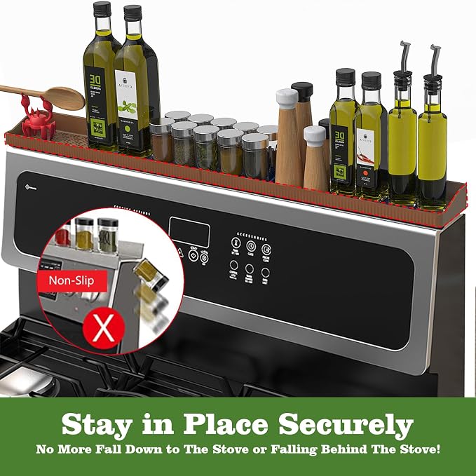 Stove Top Shelf 30 Inch - Silicone Material Magnetic Shelf for Stove-Bronze | 3 Functional Partitions,Heat Resistant Kitchen Spice Rack Organizer - Image 5