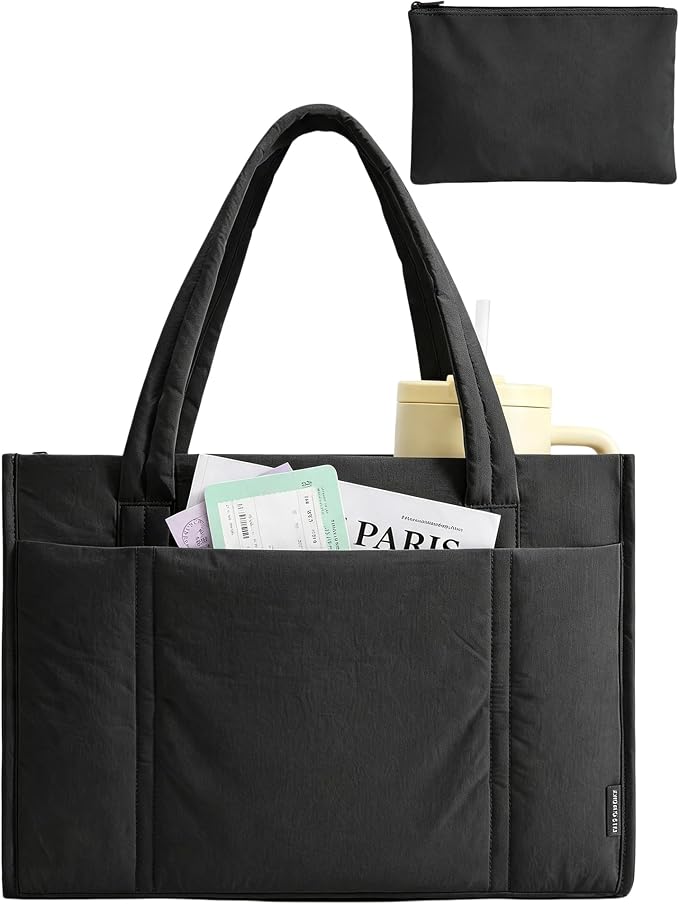 BAGSMART Tote Bag for Women, Puffy Work Tote Bag with Zipper, Quilted Large Teacher Bag for Work, Travel by BAGSMART