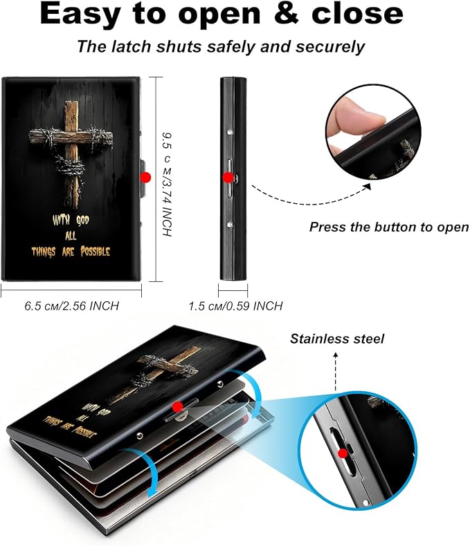 Metal Wallet,Credit Card Holder for Women,Slim RFID Blocking Credit Card Holder Thin Aluminum Wallet ID Case,6 Slot Business Mini Hard Metal Case for Women/Men,Retro Cross Black - Image 5