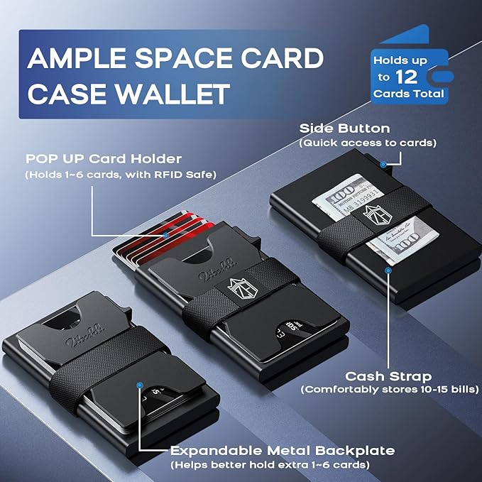 Zitahli Card Holder Wallets for Men - Slim Wallet Holds 6+6 Cards, Metal Card Holder, Minimalist RFID Blocking Wallets with Pop-Up Function, Ultra-Thin, Men's Accessories, Gifts for Him - Image 3