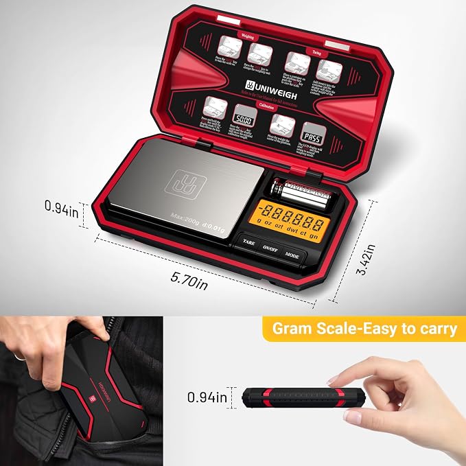 Travel Digital Pocket Scale 200g/0.01g, Digital Gram Scales | Mini Food Scale with 50g Calibration Weight for Food, Powder,small items, Tea, Jewelry, Coins (Battery Included)-Red - Image 5