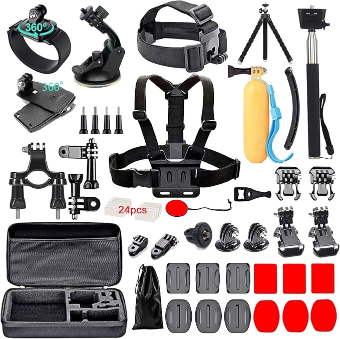 60 in 1 Action Camera Accessories Kit for GoPro 13 12 10 9, Insta360, DJI | Compatible with GoPro Hero 8 7 6 5 , AKASO，Campark APEMAN Action Cams by Black+pro
