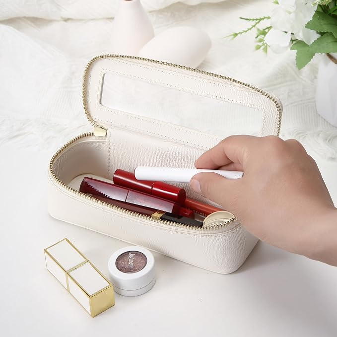 Aveniee Clear Makeup Brush Bag,Slim Cosmetic Brush Holder,Small Toiletry Bag Mini Travel Case for Women,Thin Make up Bags with Dual Zipper,Cute Travel Essentials Organizer,White - Image 2