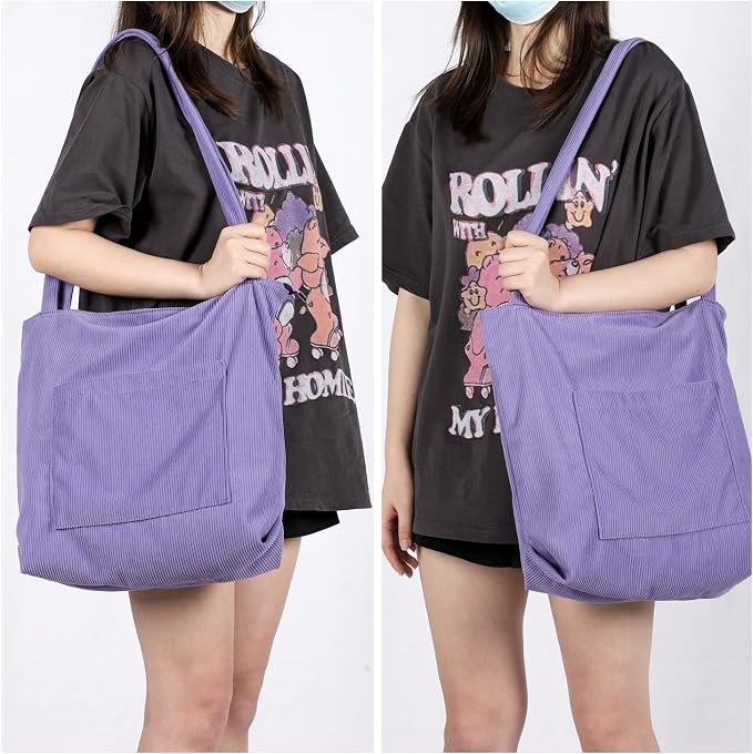 WantGor Women Corduroy Tote Bag, Large Shoulder Hobo Bags Casual Handbags | Big Capacity Shopping Work Bag - Image 2
