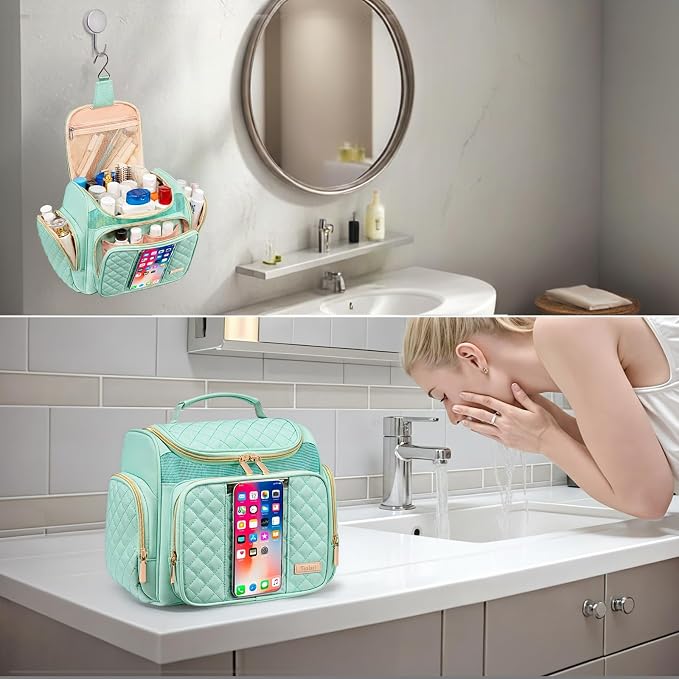 Tealari Large Toiletry Bag for Women Men,Bathroom Bag,Water Resistant Shower Bag,Makeup Bag,Portable Shower Caddy for College Dorm,Hanging Travel Toiletry Bag with Transparent Waterproof Phone Pocket - Image 8
