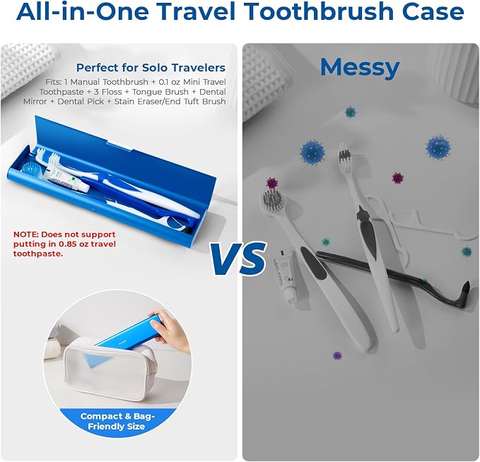 Wider Aluminum Toothbrush Travel Case, Portable Travel Toothbrush Holder, Durable Manual Toothbrush Box Container for Traveling, Bathroom, Camping, Business Trip, Blue - Image 3