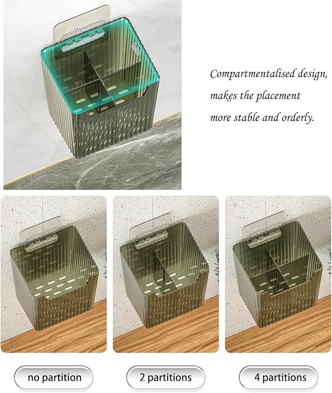 Lae Nuvole 2Pcs Storage Organizer Bins, Wall Shower Toothbrush Caddy, Clear | with Dividers & 4 Adhesive Pads, No Drill, Renter Friendly, BPA-Free PET, Fits Bathroom, Apartment, RVs, Cabinet/Pantry Door - Image 8