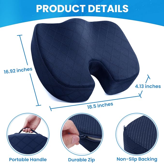 Seat Cushion - for Office Chair, Car Seat, Airplane, Bleacher - Sciatica & Coccyx Pain Relief Desk Chair Cushion for Long Sitting Office Workers, Car Drivers(Blue, XX-Large) | for Car Seat, Airplane, Desk Chair - Sciatica & Hip & Coccyx Pain Relief Cus... - Image 2