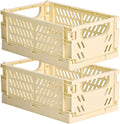 HUUSMOT 2-Pack Collapsible Plastic Storage Baskets, Yellow, 9.8"x6.5"x3.8" | Pastel, Space-Saving, Collapsible Plastic Bins, Cute Mini Storage Crates, for Classroom, Kitchen, Office, Bedroom by HUUSMOT