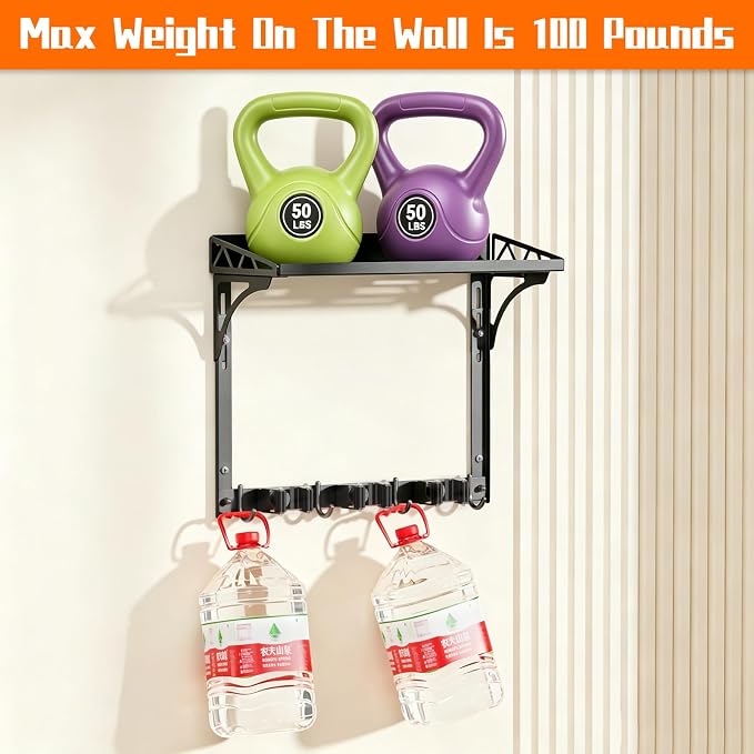 Broom Holder Wall Mount with Cleaning Supplies Organizer | Laundry Room Shelves, Mop Hanger Rack Gripper Hooks, Vacuum Organizer, Wall Hanging for Home Garage Kitchen - Image 2