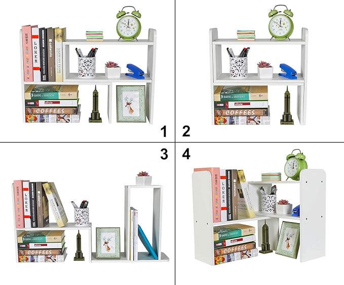 Desk Organizer Desktop Shelf Adjustable Countertop Bookshelf Small Table Shelves Book Organizer Office Organization for Desk, White - Image 3
