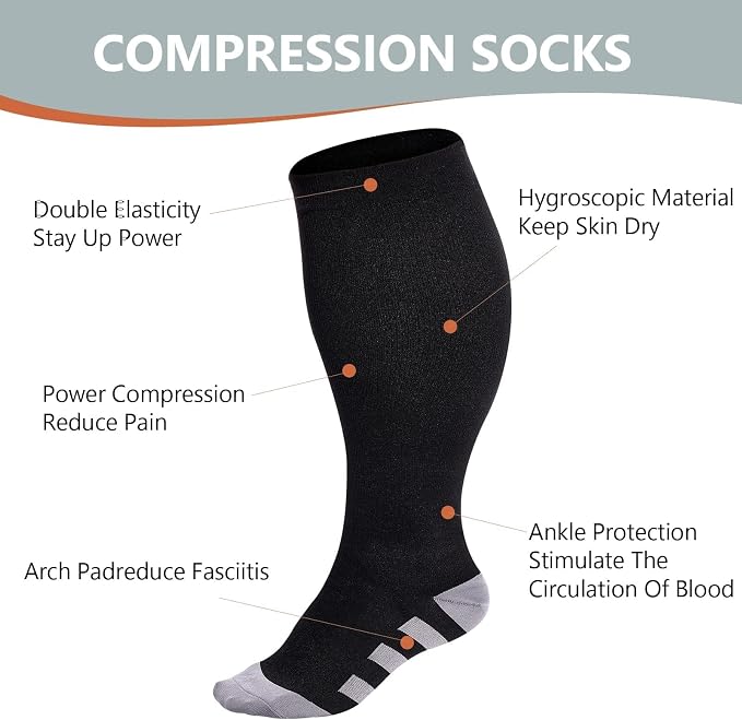 Abodhu Plus Size Compression Socks for Women& Men 15-20mmHg Wide Calf Knee High Socks - Image 6