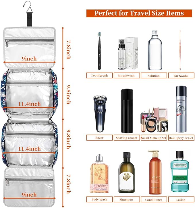 Hanging Travel Toiletry Bag,Large Capacity Cosmetic Travel Toiletry Organizer for Women with 4 Compartments & 1 Sturdy Hook,Perfect for Travel/Daily Use/Christmas - Image 4