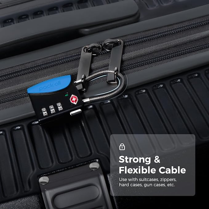 pack all TSA Approved Travel Luggage Locks, Resettable 3-Digit Code | Open Alert Indicator, Flexible Steel Cable, Zinc Alloy Body, Clear Number Dials, For Suitcase, Toolbox, Backpack, 4 Pack - Image 3