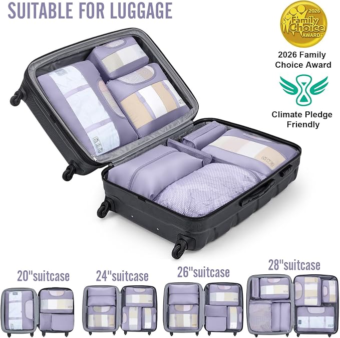 Veken 8 Set Packing Cubes for Travel Essentials,Anti-Wrinkle Buckled Suitcase Organizer for Shoe & Toiletry Bag,Carry On Luggage Bag with 99+ Count Mesh Holes for Airplane & College Dorm Accessories - Image 6