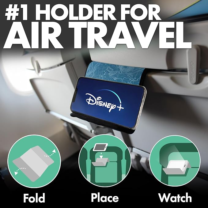 Airplane Phone Holder - Foldable Phone Stand for Plane Travel | Aluminum Build, 9 x 5 in. Topography, Tabletop Mount Desk, Plane Tray Seat back, Treadmill, Fits iPhone Cell Phone - Image 2