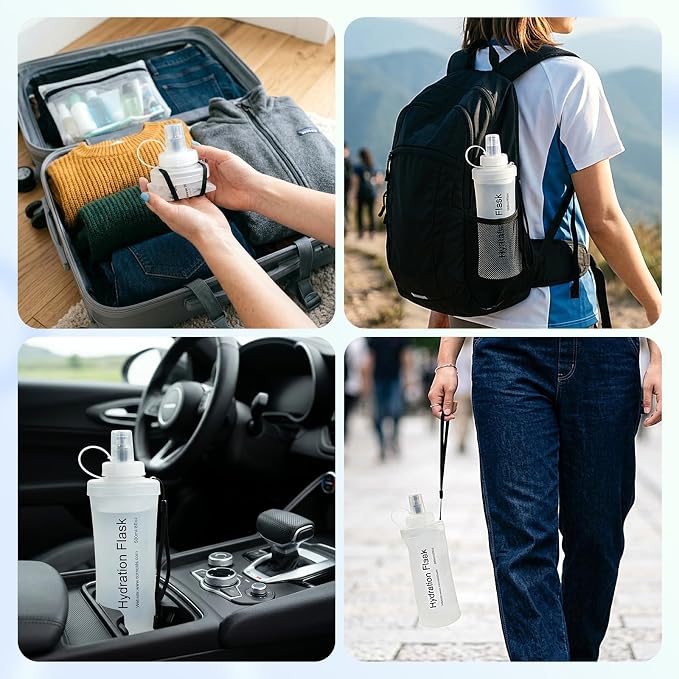 FR Collapsible Soft Hydration Flask 500ml TPU Portable Sports Water Bottle, Outdoor Running Cycling Fitness Hydration Bag with Leak-Proof Bite Valve and Lanyard(White) - Image 6