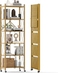 DEANIC 6-Shelf Folding Bookcase with Wheels, Heavy Duty Storage Shelves, Freestanding Metal Wire Shelving Unit for Living Room, Office, Kitchen, Basement, Pantry (Gold) by ShowNow