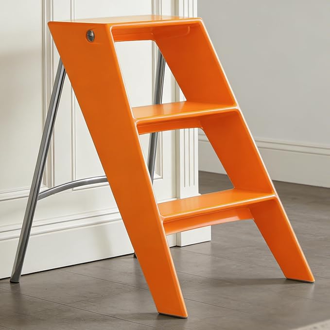 HOTEAGLE Modern Folding Chair - Multifunctional Design Doubles as Step Stool & Storage Shelf, Sturdy Engineering Plastic for Kitchen, Dining & Bistro,Orange by MoreThanFireALifestyle