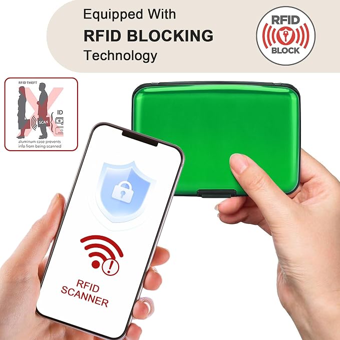 Mini RFID Aluminum Wallet Credit Cards Holder Business Card Case Metal ID Case for Men Women (Green) - Image 2