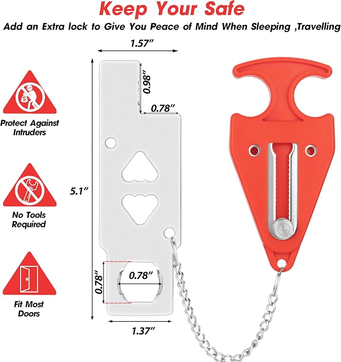 Portable Door Lock, Hotel Travel Door Lock Security for Home and Travel | Hotel Safety Device for Door Security, Portable Lock for Hotel Room, Apartment, College Dorm and Travel - Image 4