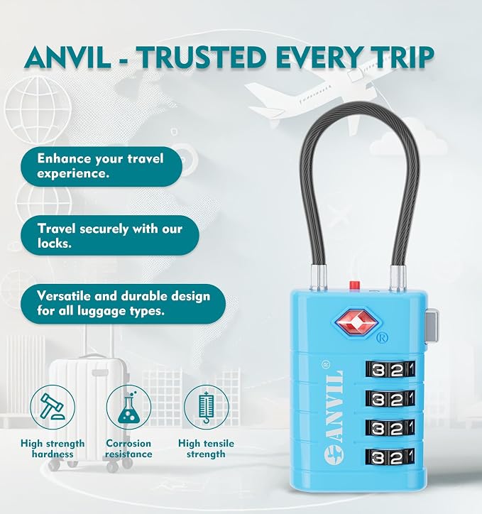 ANVIL TSA Approved Luggage Locks with Search Alert Indicator, 4-Digit Combination Suitcase Lock, Advanced TSA008 Core Heavy Duty Anti-Theft Travel Lock for Double Zippers, Backpacks - Image 4