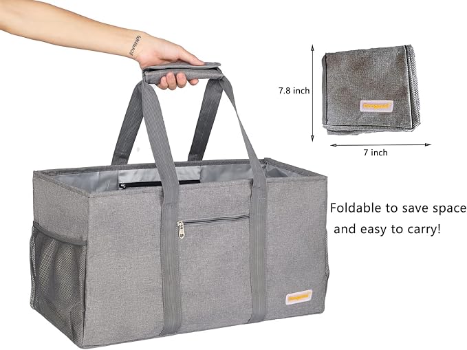 Extra Large Utility Tote Bag - Reusable Grocery Bags Foldable Heavy Duty | Large Shopping Tote 4 Pockets & Reinforced Handles, Water-Resistant Collapsible Tote for Beach, Picnic, Car Storage - Image 5