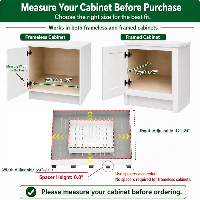 Fokyfok Pull out Cabinet Organizer,Expandable,No Drill,Heavy Duty,Kitchen | 23"-31"Wx17"-24"D,5 Rails,Pull out Drawers,Cabinet Drawers Slide out,Roll out Shelves,Pantry,Bathroom,Adhesive,Adjustable,1PC - Image 2