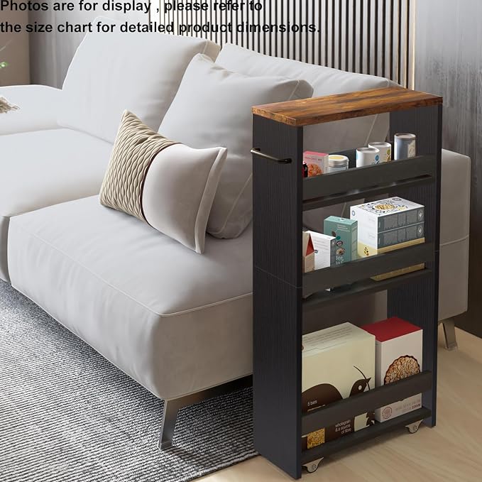 TEAMIX Slim Rolling Storage Cart, Wood 4-Tier Narrow Kitchen/Laundry Cart - Image 7